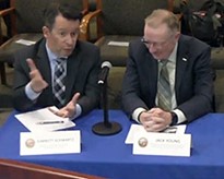 Garrett Schwartz, ASA (left) serving as a panelist at a California Board of Equalization meeting in 2019, with Jack Young, ASA (right).